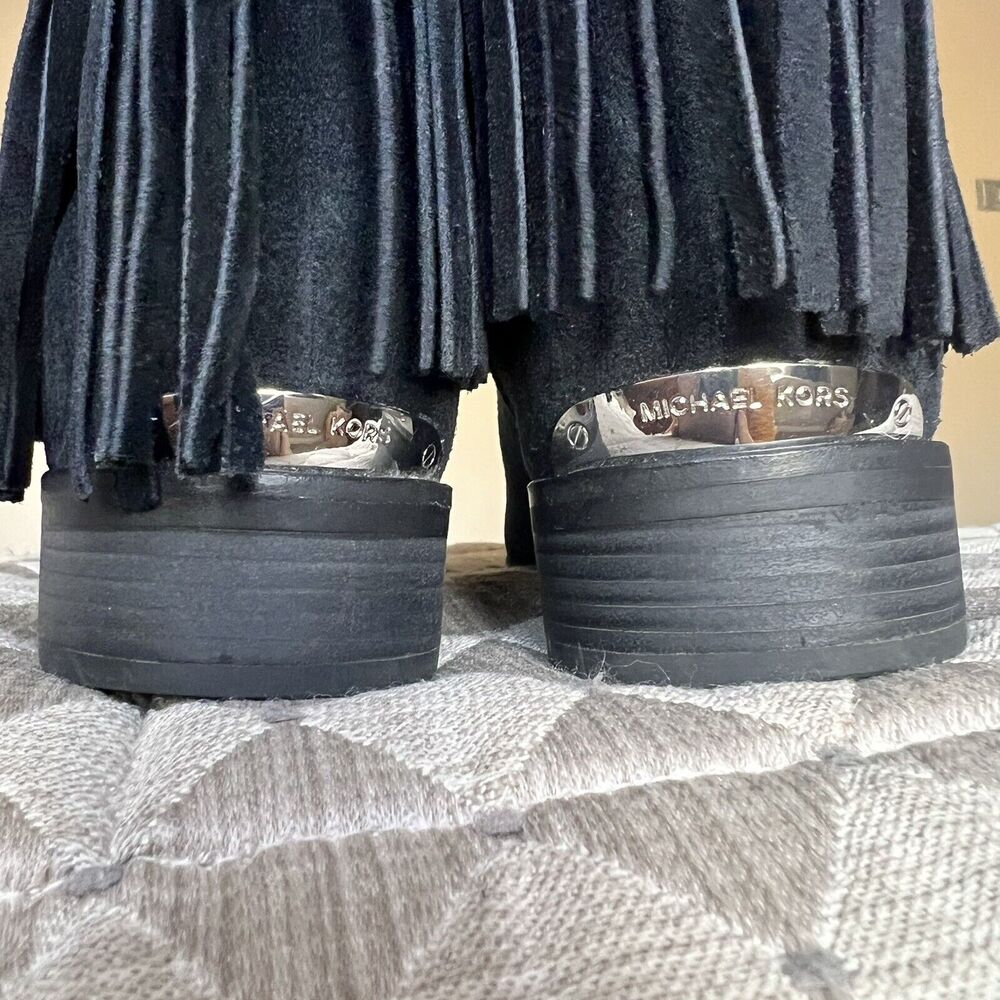 Michael Kors Silver Studded Black Suede Boots Fringe Western Cowgirl Women 8.5 - Picture 9 of 16